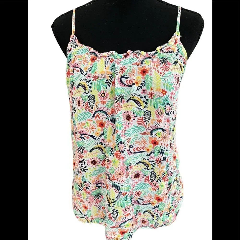 GAP sleeveless top with floral/bird print and adjustable straps, size M